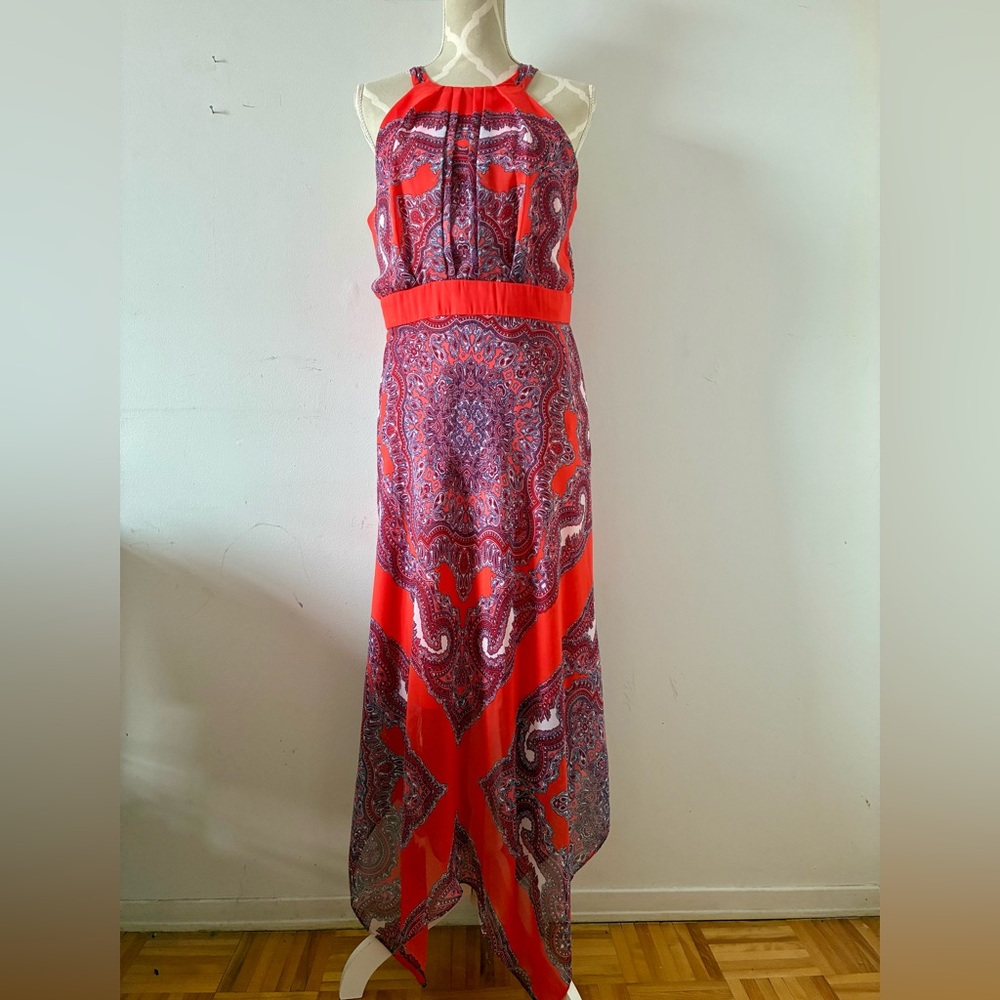 SANDRA DARREN | Handkerchief Boho Paisley Halter Maxi Dress - Size 12